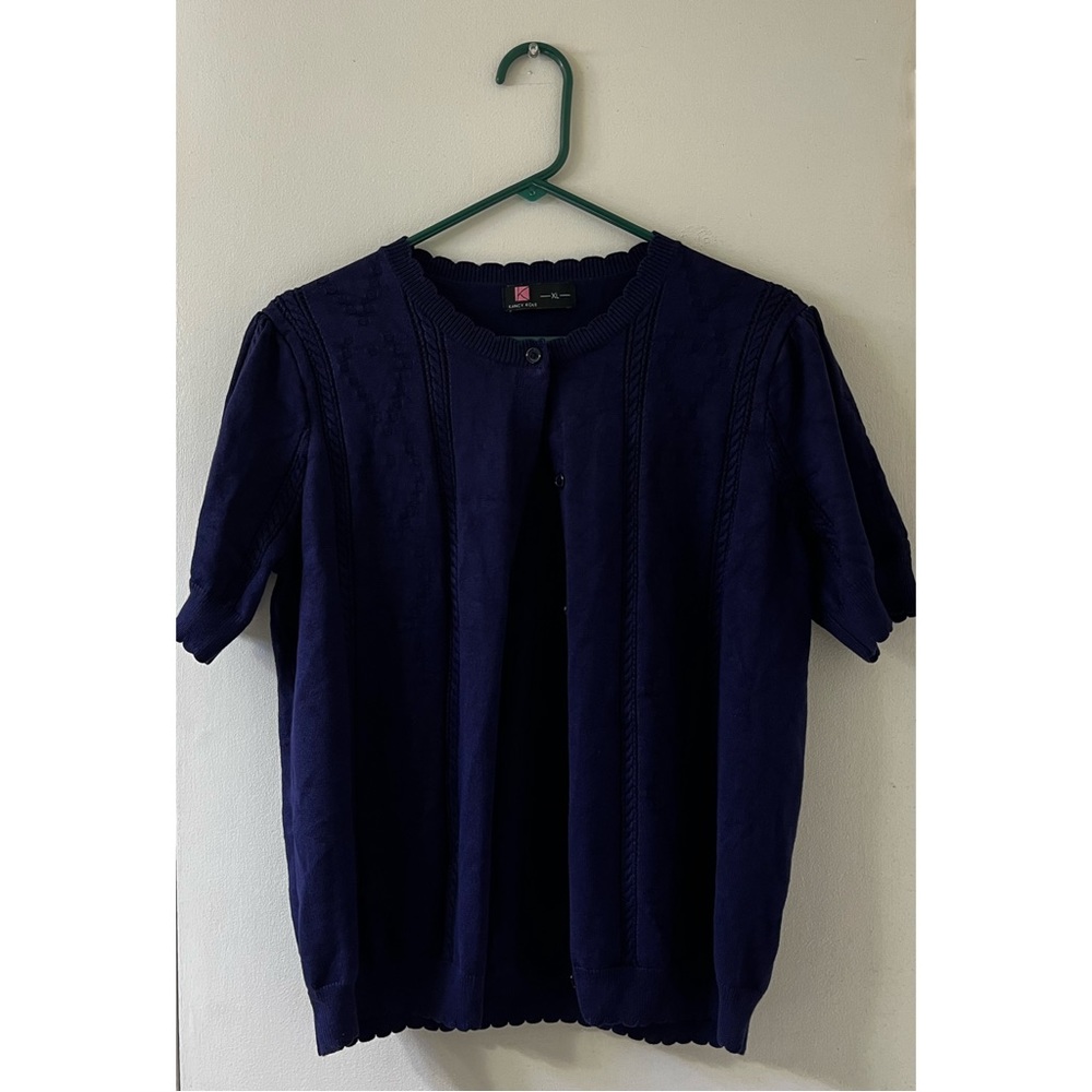 Blue Patterned Sweater Mid-Sleeve Cardigan